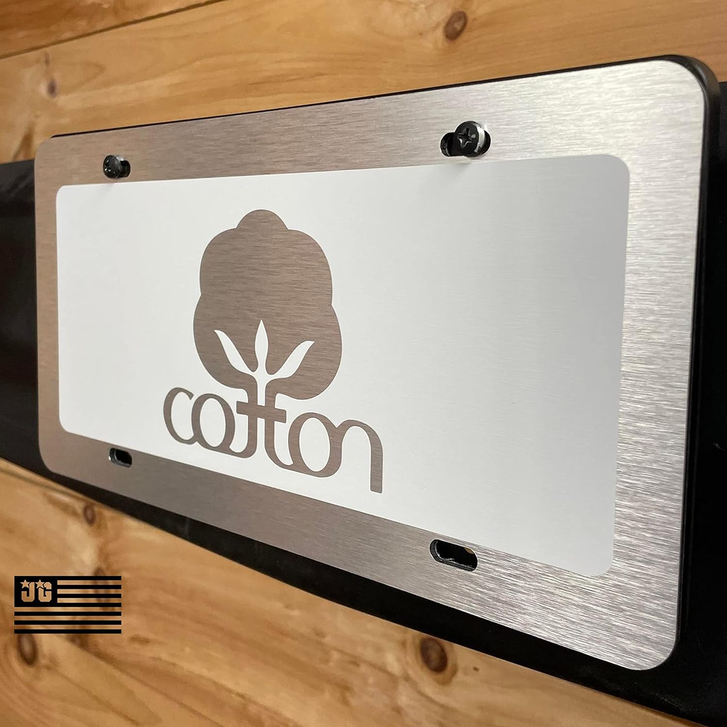 Placa de matrícula de algodón blanco con sello ACM de aluminio cepillado para automóvil, disponible en varios colores. Perfecto para agricultores