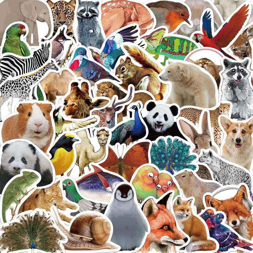 Calcomanías de animales bonitos, calcomanías de animales del zoológico, 50 calcomanías de vinilo impermeable de FDCcX para botellas de agua, laptop,