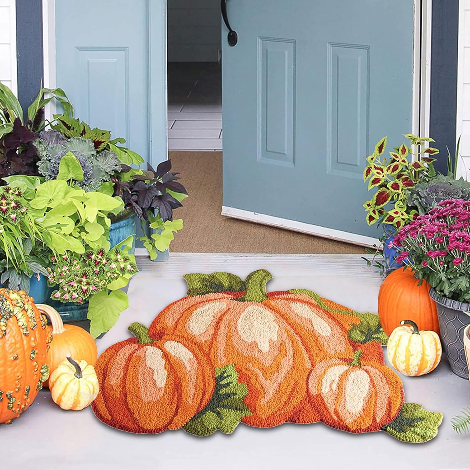 Tapete de calabaza de Acción de Gracias, 31 x 22 pulgadas, antideslizante, lavable, tapete de bienvenida para puerta de otoño, para interiores y