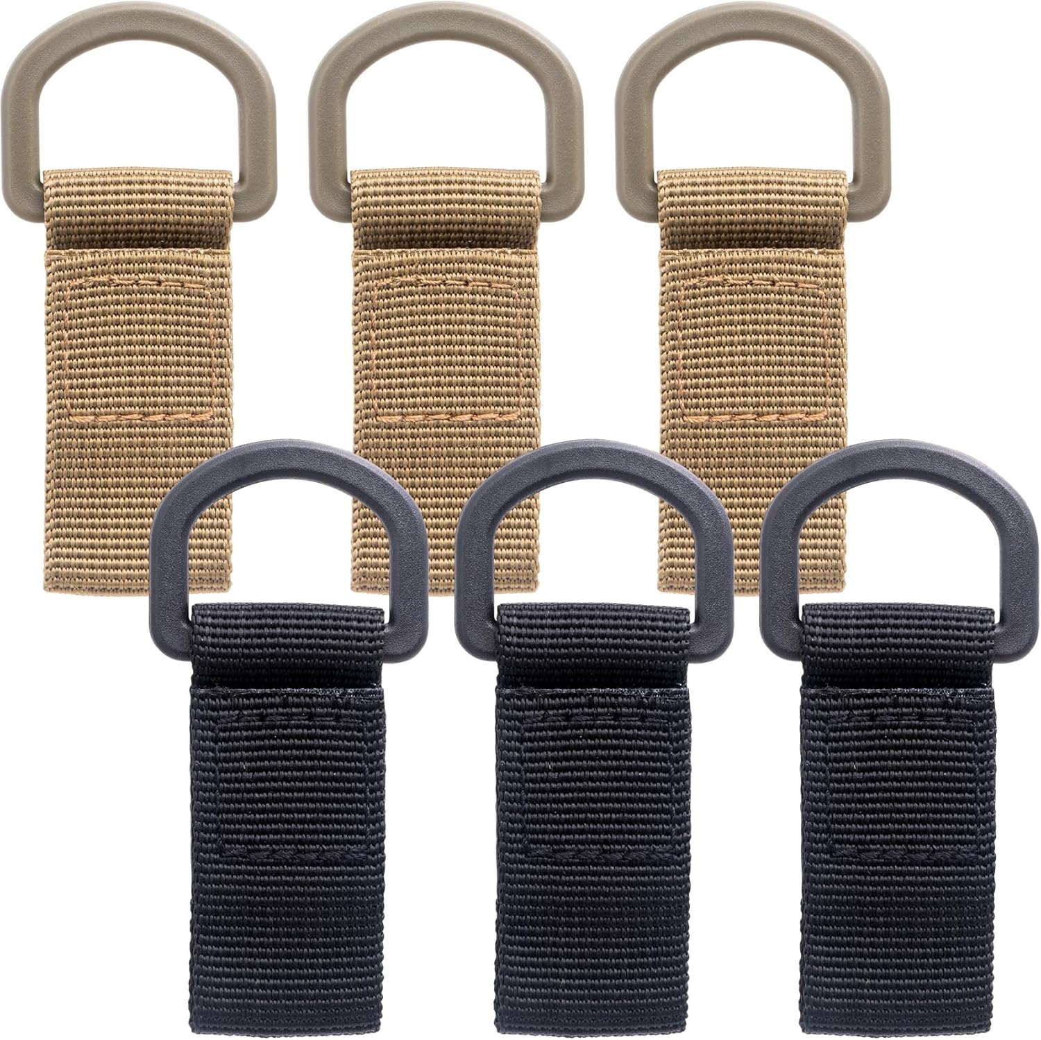 KIKOOD 6 adaptadores tácticos de anillo en D de 3.0 in x 1.4 in, clip de metal para bolsa táctica a prueba de óxido, cinta mágica no se decolora,