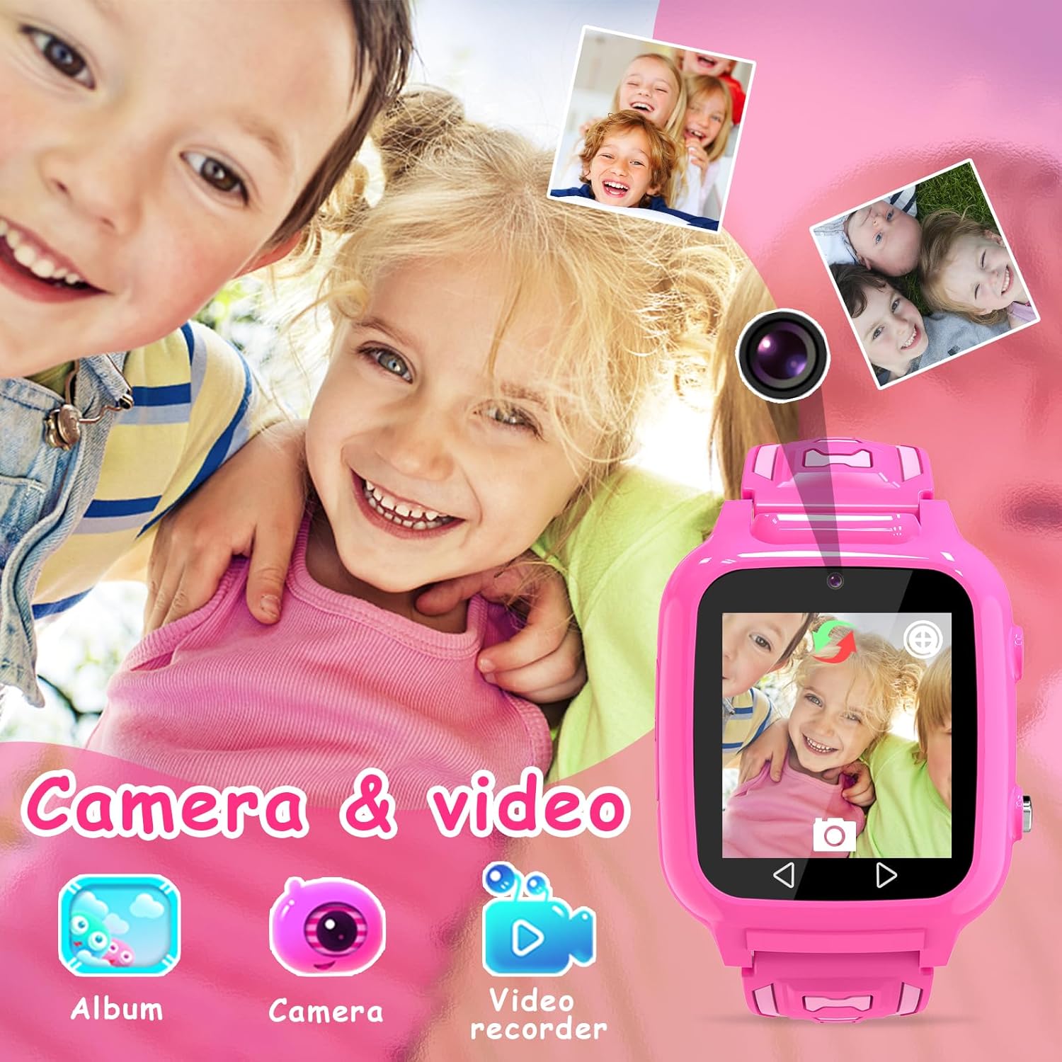 Reloj inteligente para niñas con 25 juegos de rompecabezas, calculadora de video, pantalla táctil HD, reloj despertador, podómetro, relojes para
