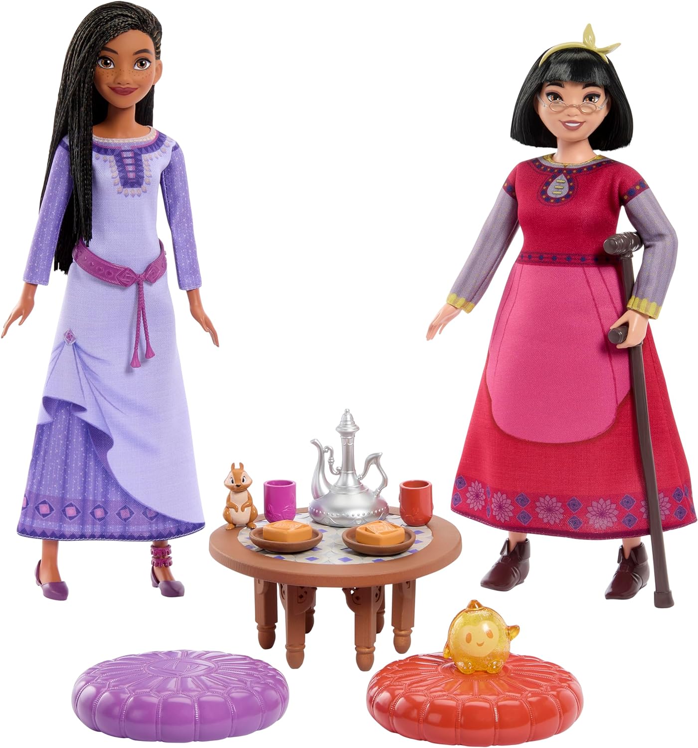 Mattel Disney’s Wish Playset con 2 muñecas, 2 figuras, 1 mesa y 10 accesorios, incluyendo muebles y comida, Best Friends Tea Time, Asha y Dalia de