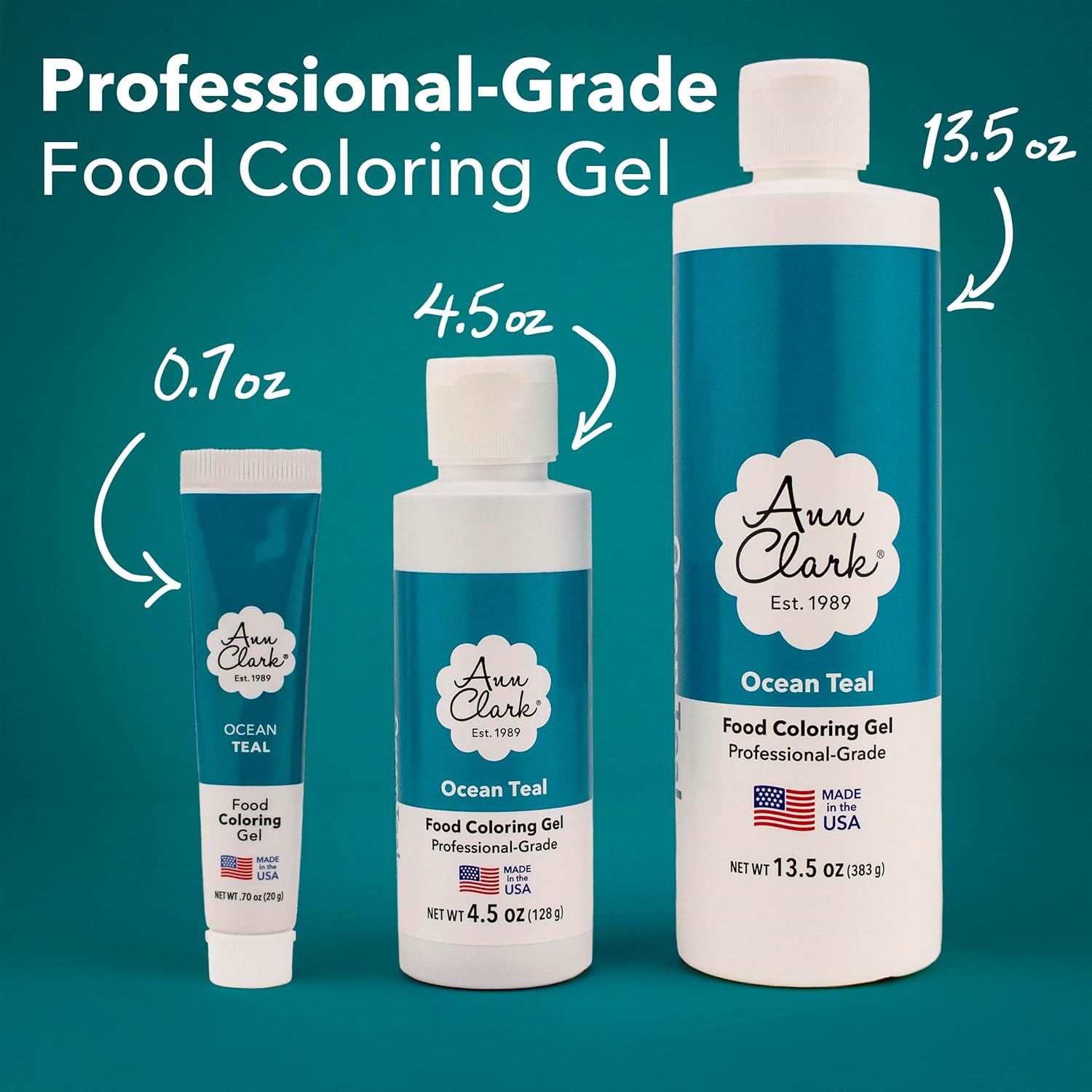 Ann Clark Ocean Teal – Gel colorante para alimentos, grande, 4.5 onzas, grado profesional, fabricado en Estados Unidos