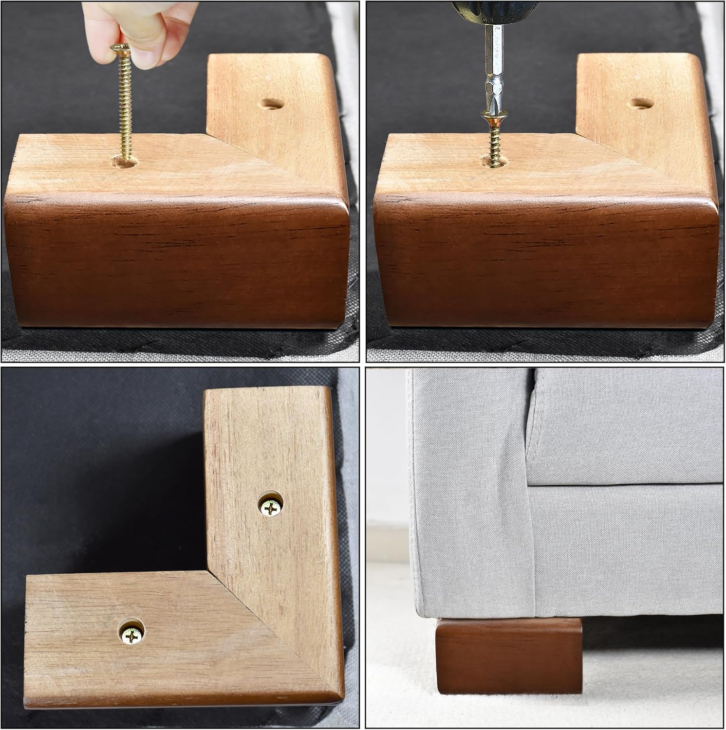 AORYVIC Elevadores de madera para sofá de cama para muebles, patas de sofá en forma de L, juego de 4 (3 pulgadas)