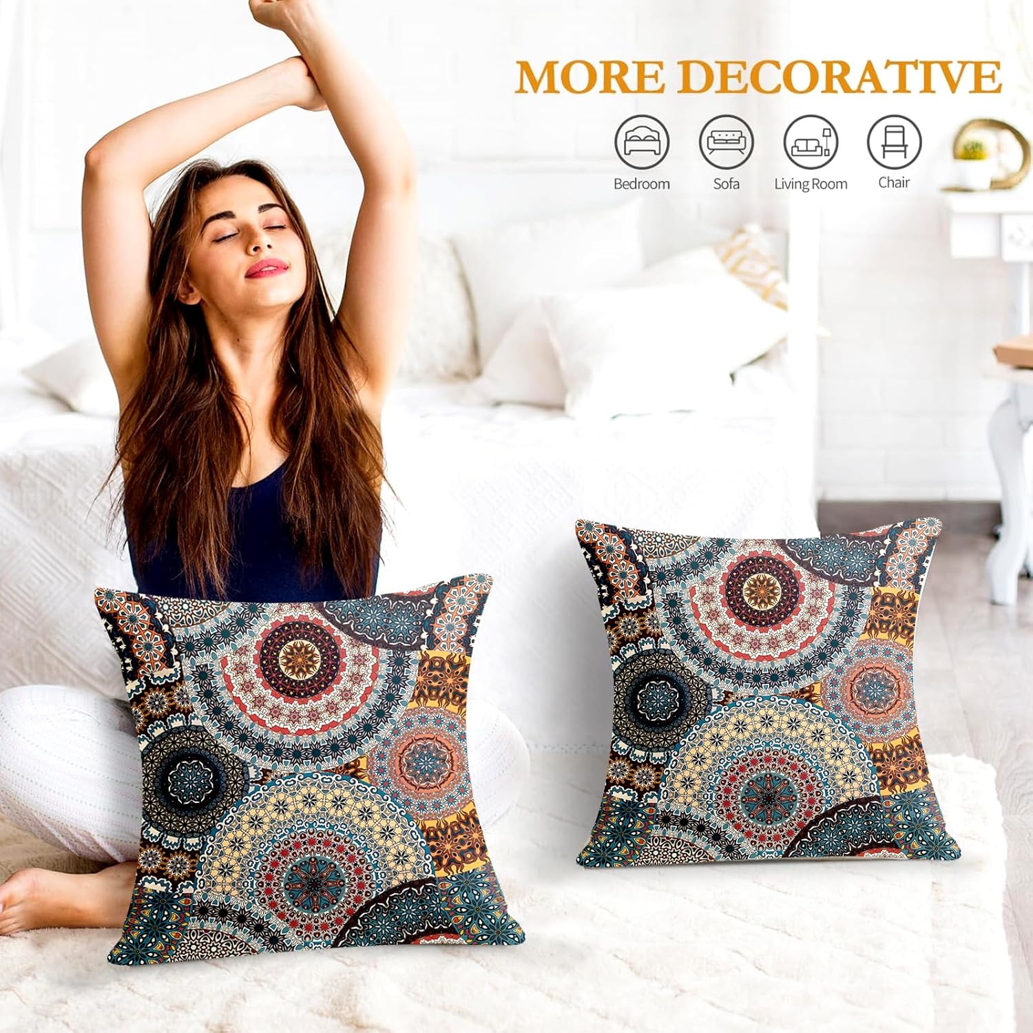 Juego de 2 fundas de almohada bohemias de 18 x 18 pulgadas, fundas de almohada suaves para sofá, dormitorio, sala de estar