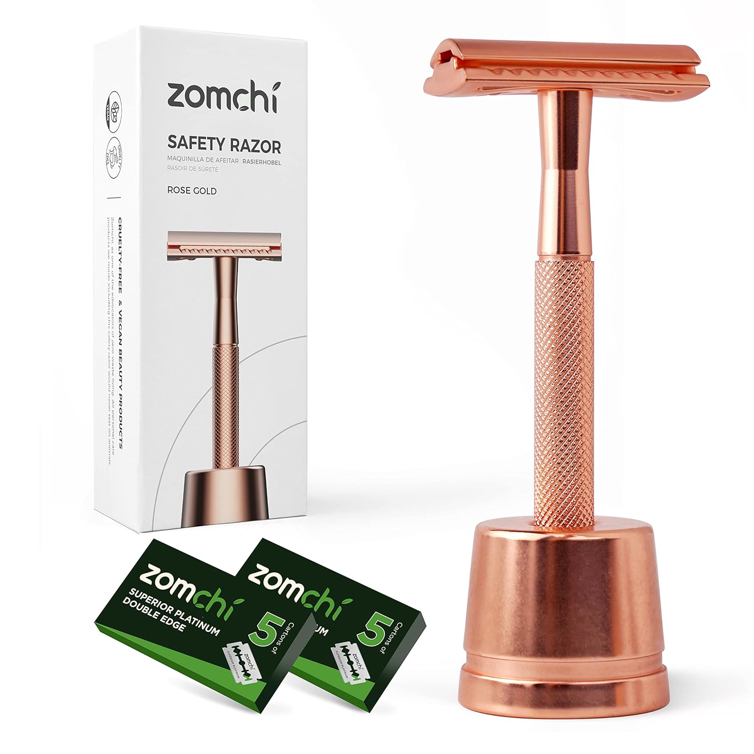 Maquinilla de afeitar de seguridad de doble borde con mango de textura,Maquinilla de afeitar de metal para hombres y mujeres,Se adapta a todas las