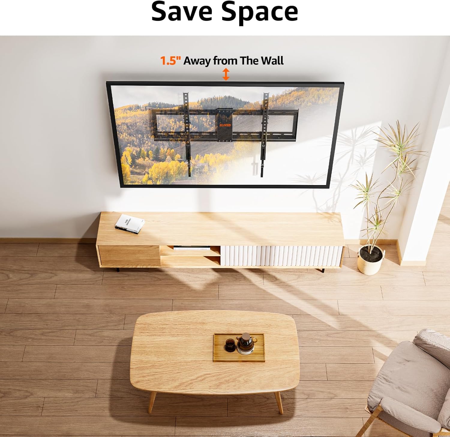 ELIVED Soporte de TV para la mayoría de televisores de 37 a 75 pulgadas, soporte de pared universal para TV de 16 pulgadas, 18 pulgadas, 24 pulgadas