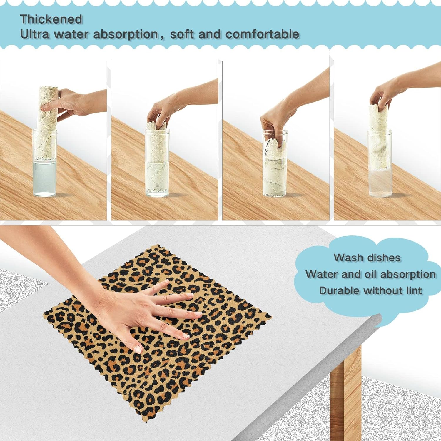 SUABO Paquete de 6 paños de cocina de color negro, marrón, leopardo, amarillo, paños de cocina de secado rápido, toallas de limpieza absorbentes