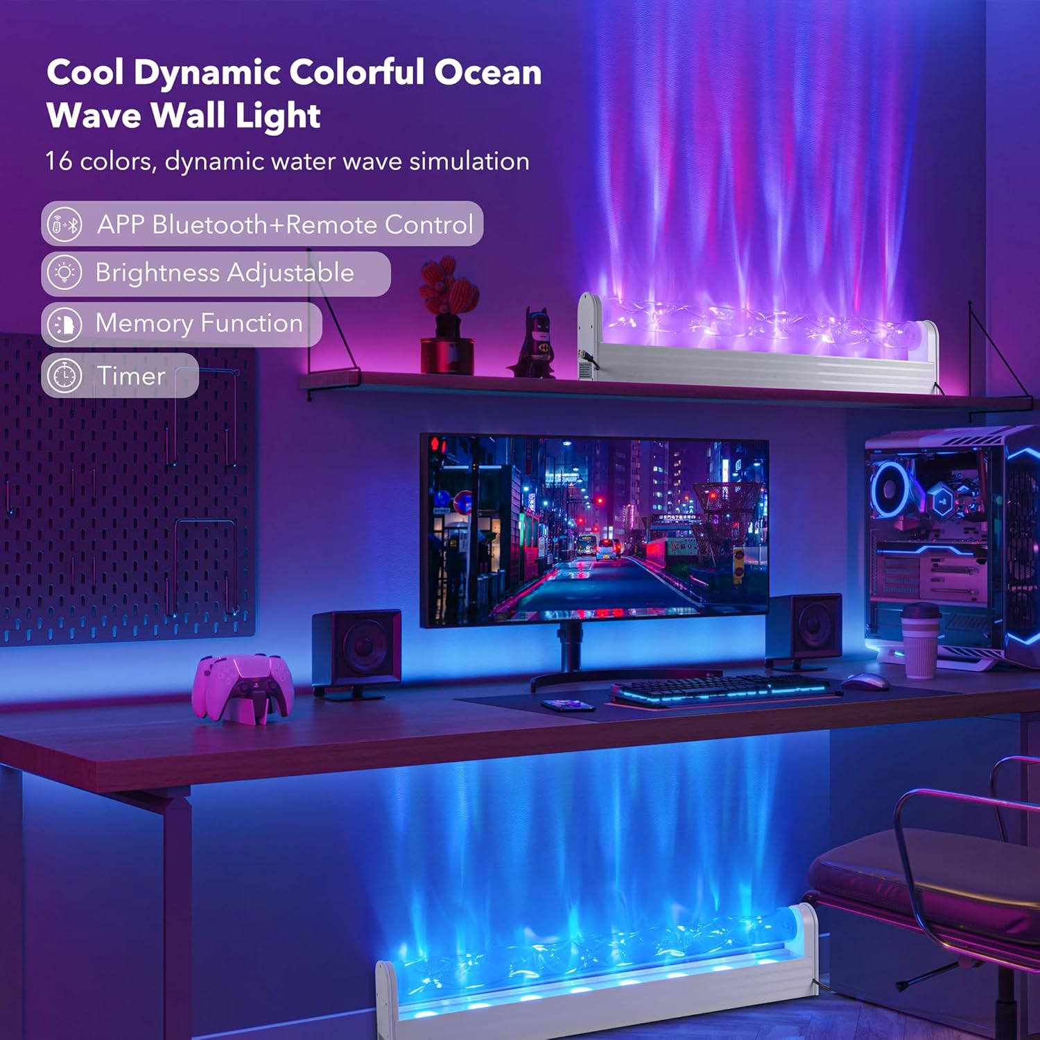 Lámpara de proyector de luces RGB de ondas oceánicas, iluminación ambiental LED Knetic Aurora para decoración de pared, iluminación ambiental fresca