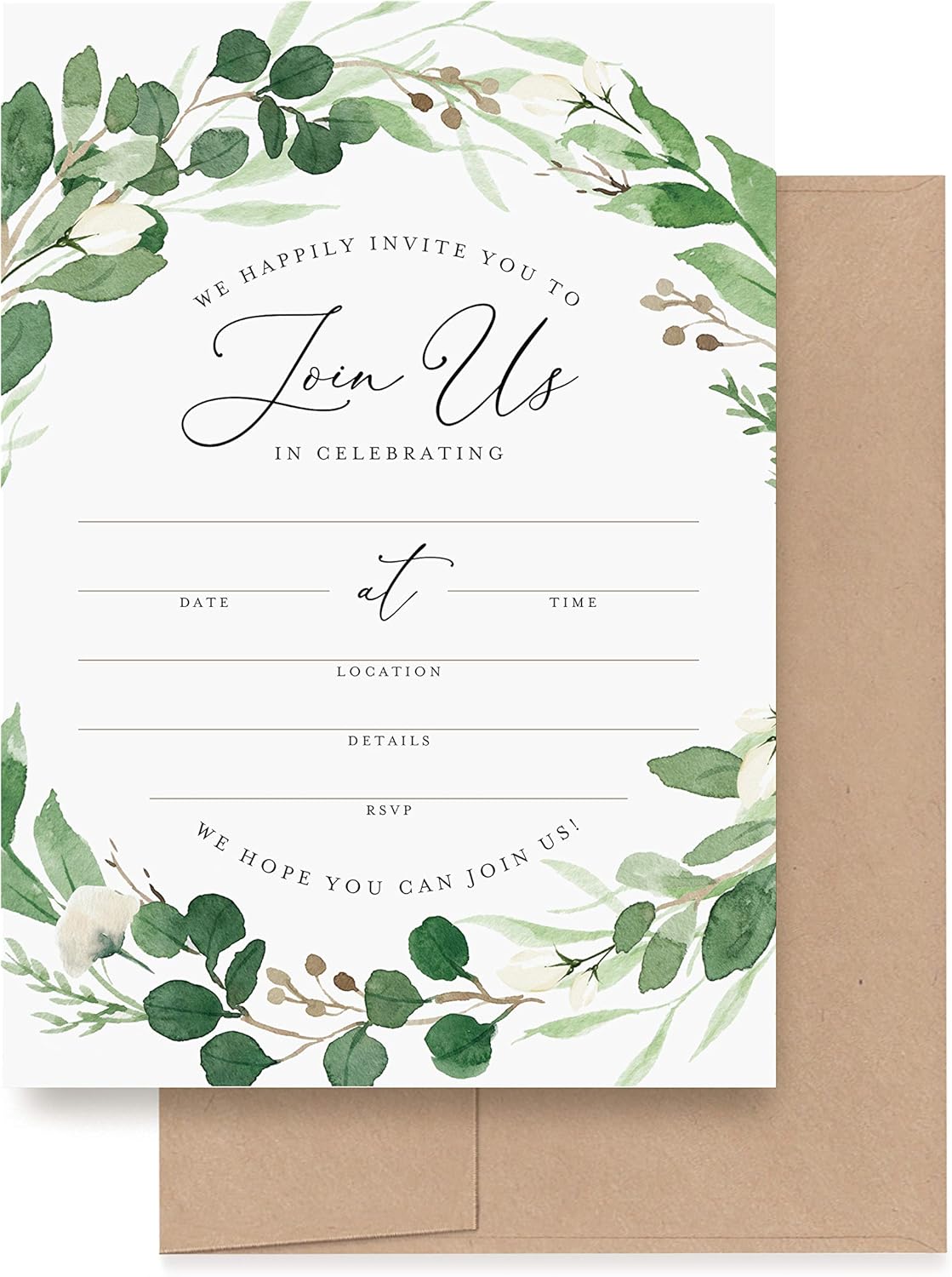 Bliss Collections Invitaciones con sobres para todas las ocasiones, invitaciones de vegetación de eucalipto perfectas para bodas, despedidas de