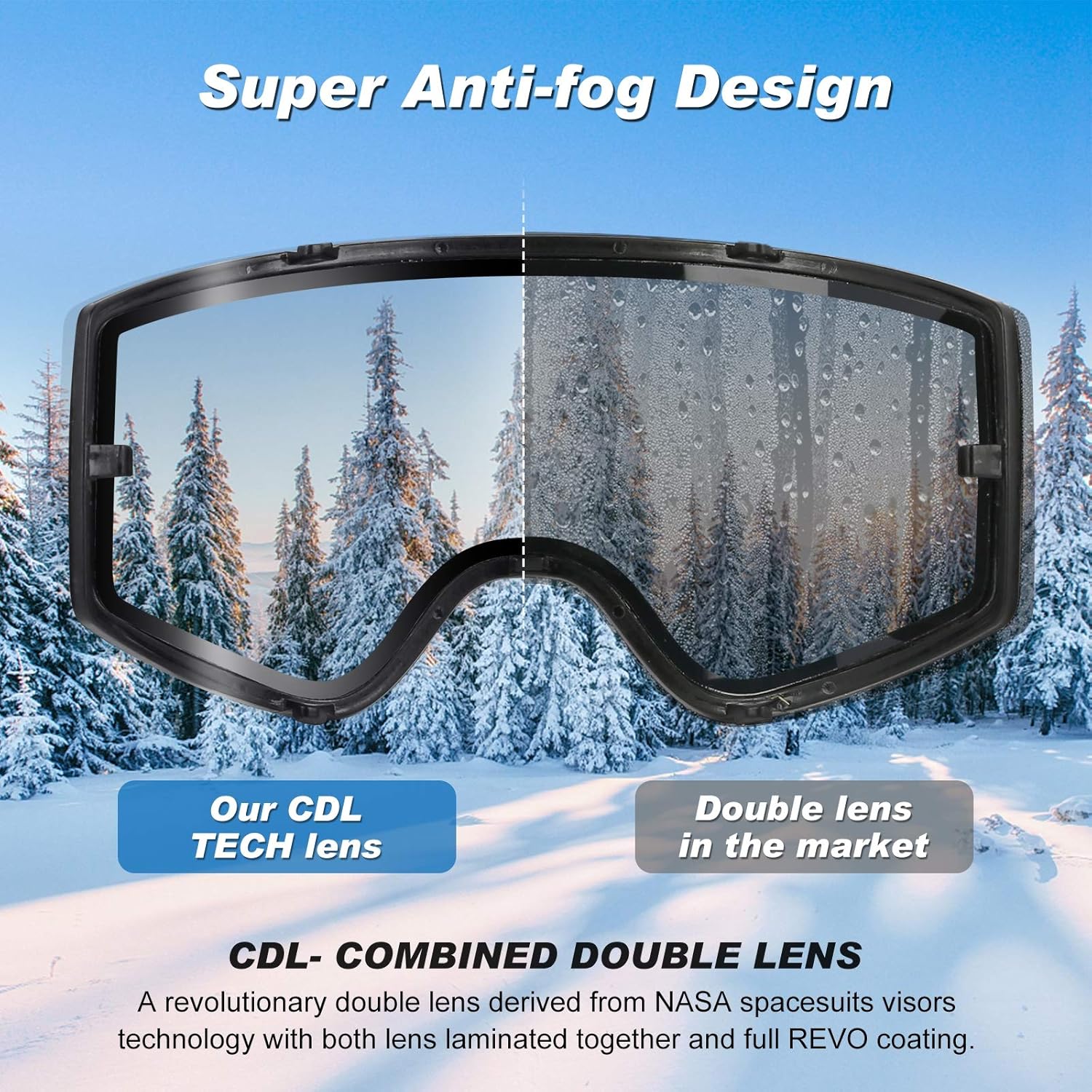Mimajor Ski Goggles – Anti-fog, UV400, OTG, Lock Button – REVO Lens – Impact Resistant – Helmet Compatible Snowboard Goggles