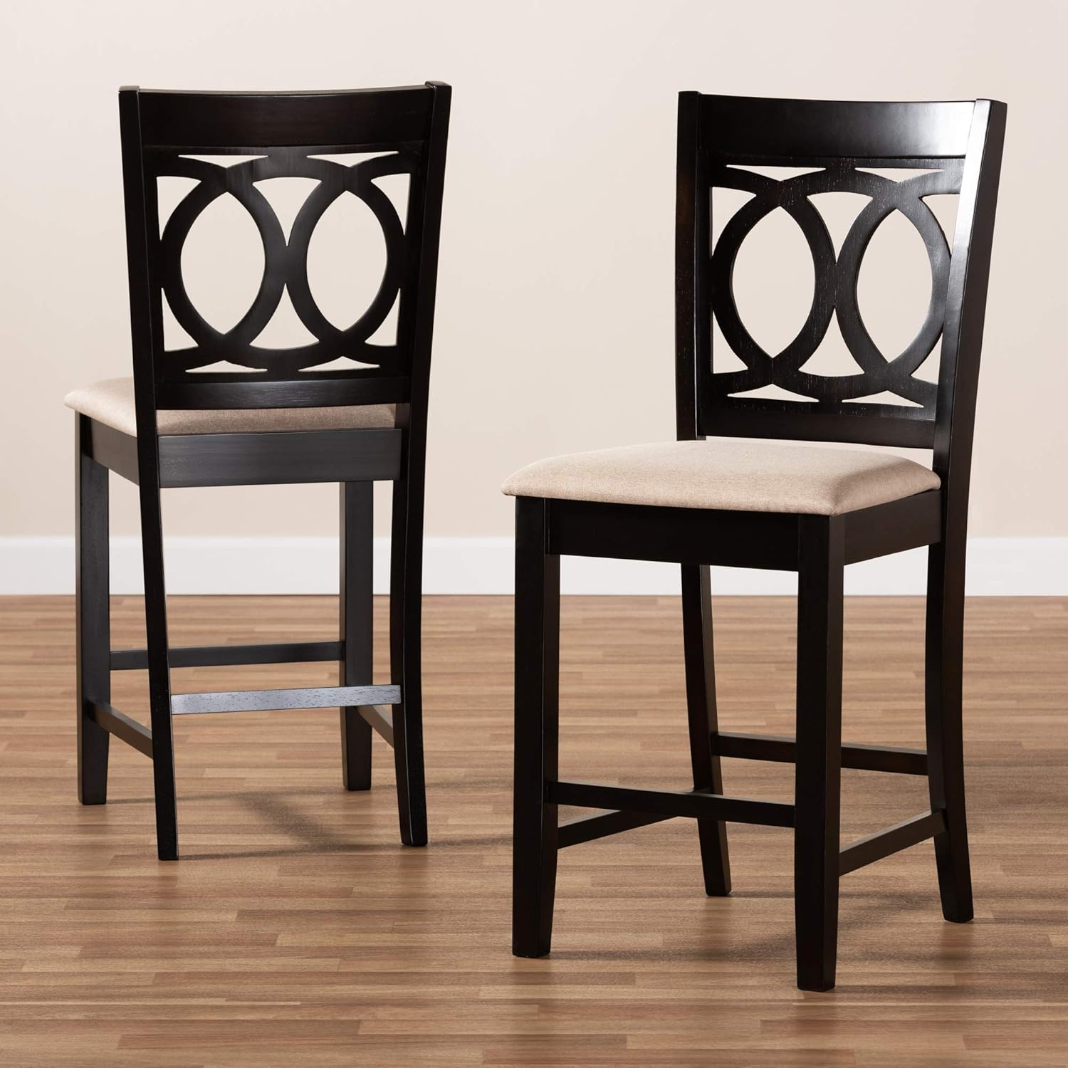 Baxton Studio Lenoir – Silla de pub moderna y de altura de mostrador, tapizada con tela de arena, color marrón expreso, altura de mostrador