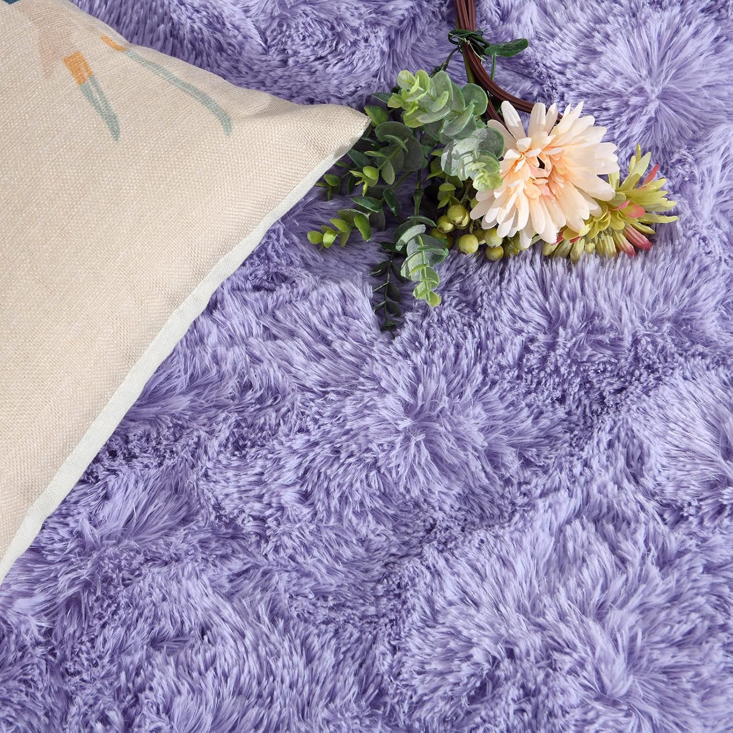 DweIke – Alfombras peludas supersuaves y mullidas de 5 x 8 pies, alfombra de área morada para sala de estar, dormitorio, habitación de niños,