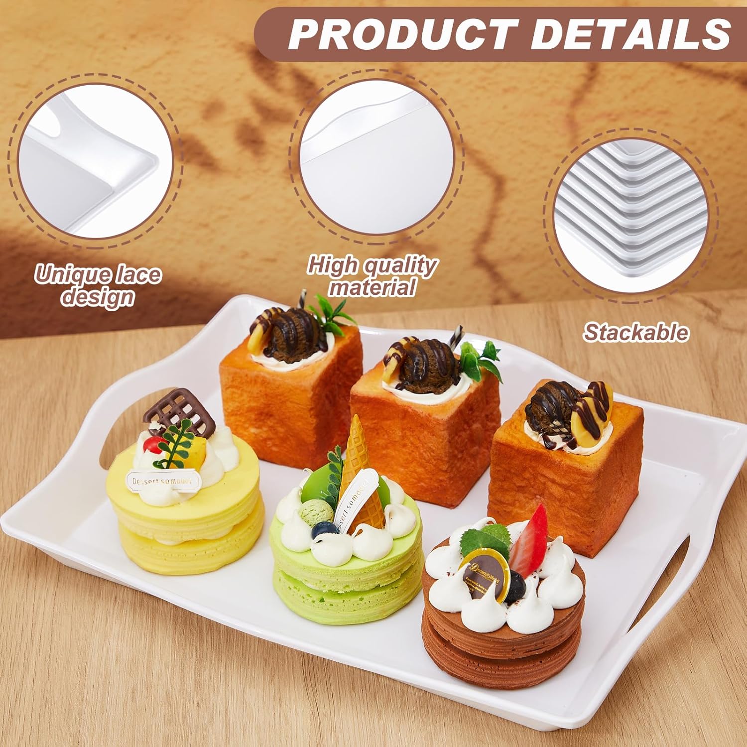Uiifan 8 bandejas de plástico para servir alimentos para fiestas, bandejas de plástico con asas de 15 x 10 pulgadas, bandejas rectangulares de