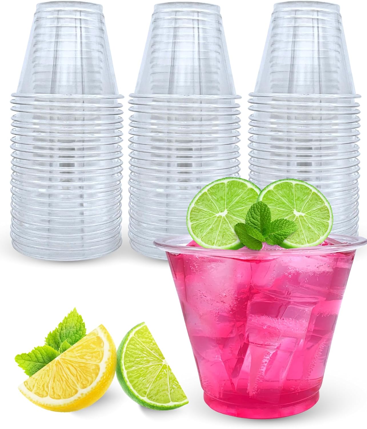 Vasos de plástico transparente de 100 unidades, 9 onzas, vasos de plástico desechables transparentes, vasos transparentes de PET, vasos de vino