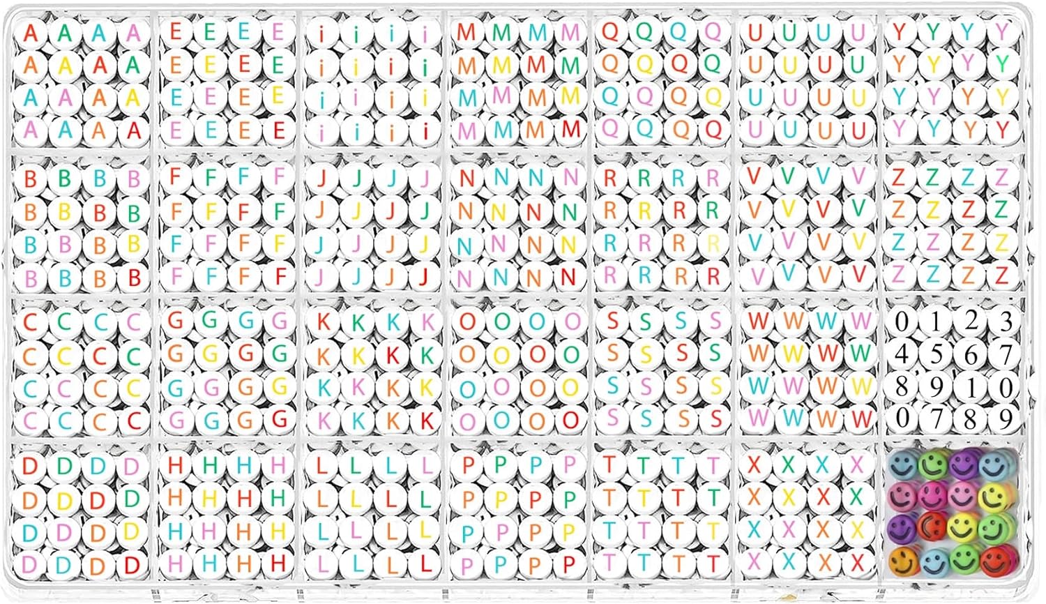 Cuentas del alfabeto A-Z, 1400 cuentas de letras, acrílicas redondas de 0.16 x 0.27 pulgadas (0.157 x 0.276 in), cuentas coloridas de corazón