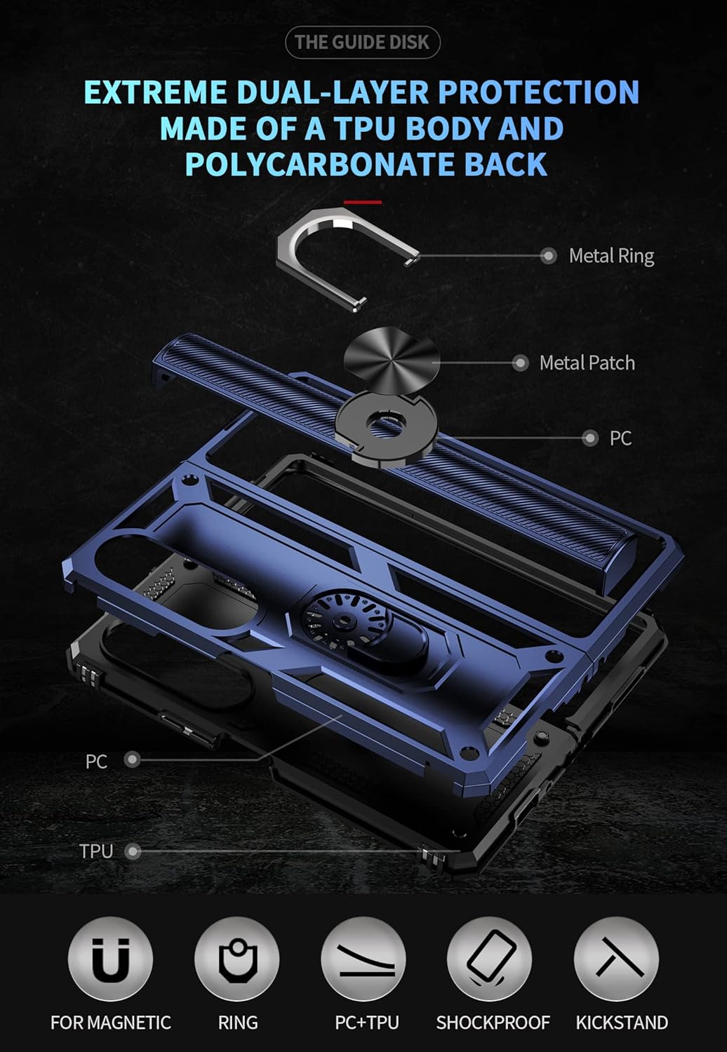 ONOLA Funda protectora de bisagra 4 en 1 para Samsung Galaxy Z Fold 4 5G con protector de pantalla de vidrio templado, protector de lente de cámara