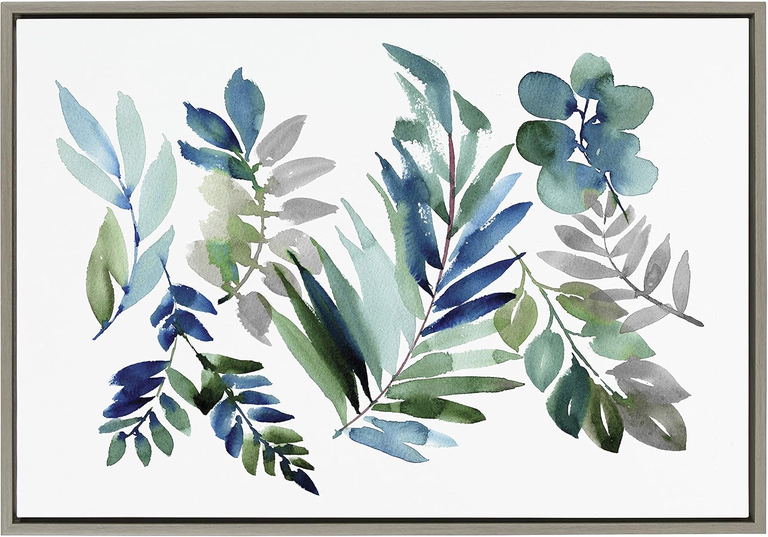 Kate and Laurel Sylvie Tropic Leaves – Lienzo decorativo para pared con marco azul por Sara Berrenson, 23 x 33 pulgadas, gris, arte tropical para