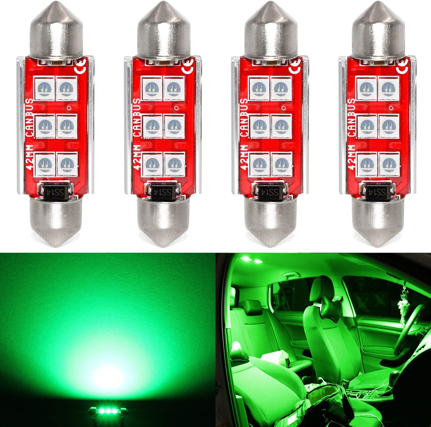 Phinlion – Bombilla superbrillante 212-2 LED 3030 6-SMD, Festoon 41 mm, 42 mm, bombillas 211-2 578 para el interior del automóvil, domo de la