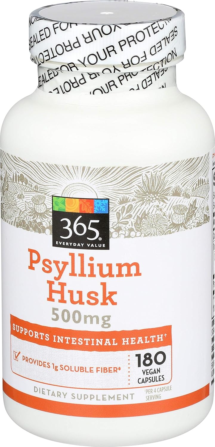 365 Everyday Value, cáscaras de psyllium 500 mg, 180 unidades (el embalaje puede variar)