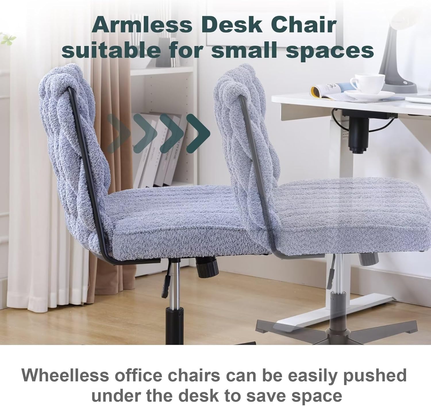 Silla giratoria sin brazos para oficina en casa, patas cruzadas, sin ruedas, asiento ancho de terciopelo tejido, respaldo medio, silla estética para