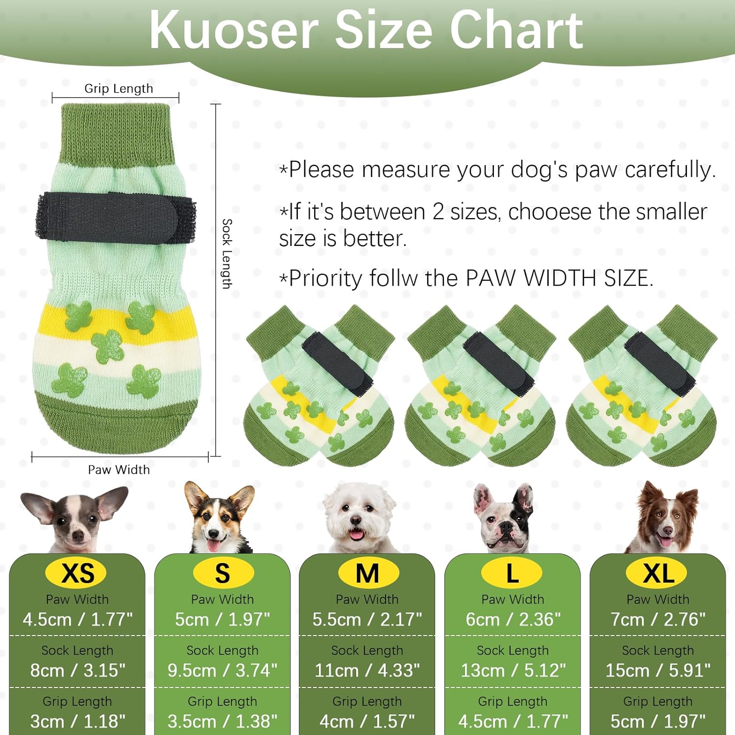 Kuoser Calcetines para perros, calcetines antideslizantes para perros grandes, calcetines de agarre suave para suelos de madera dura, protector de