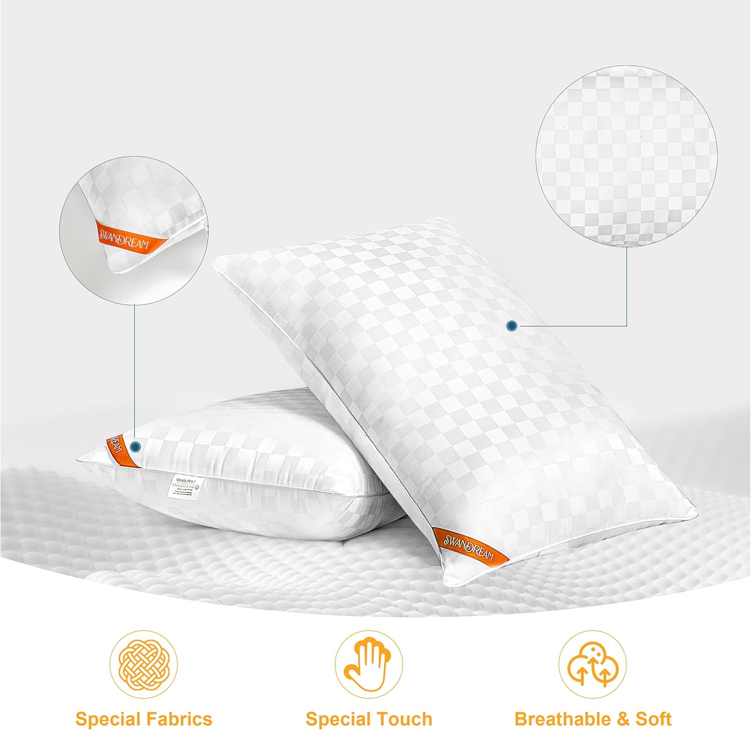 Swandream Juego de 2 almohadas de tamaño King, suaves y agradables al tacto, juego de 2 almohadas alternativas de plumón para dormir, almohada