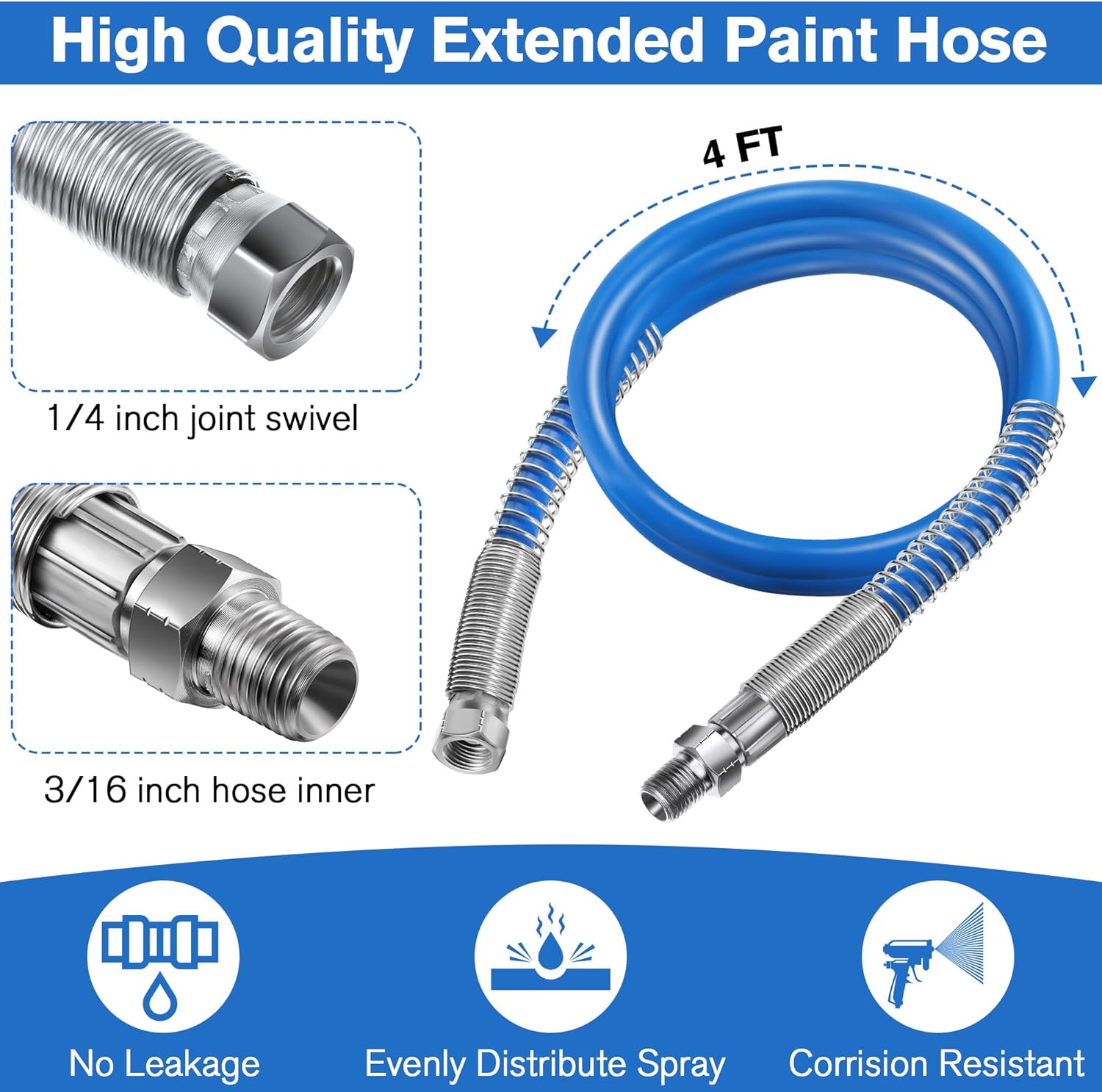 Enhon Manguera de extensión de aerosol de pintura sin aire de 4 pies compatible con Graco 247338, manguera de látigo de pintura de alta presión de