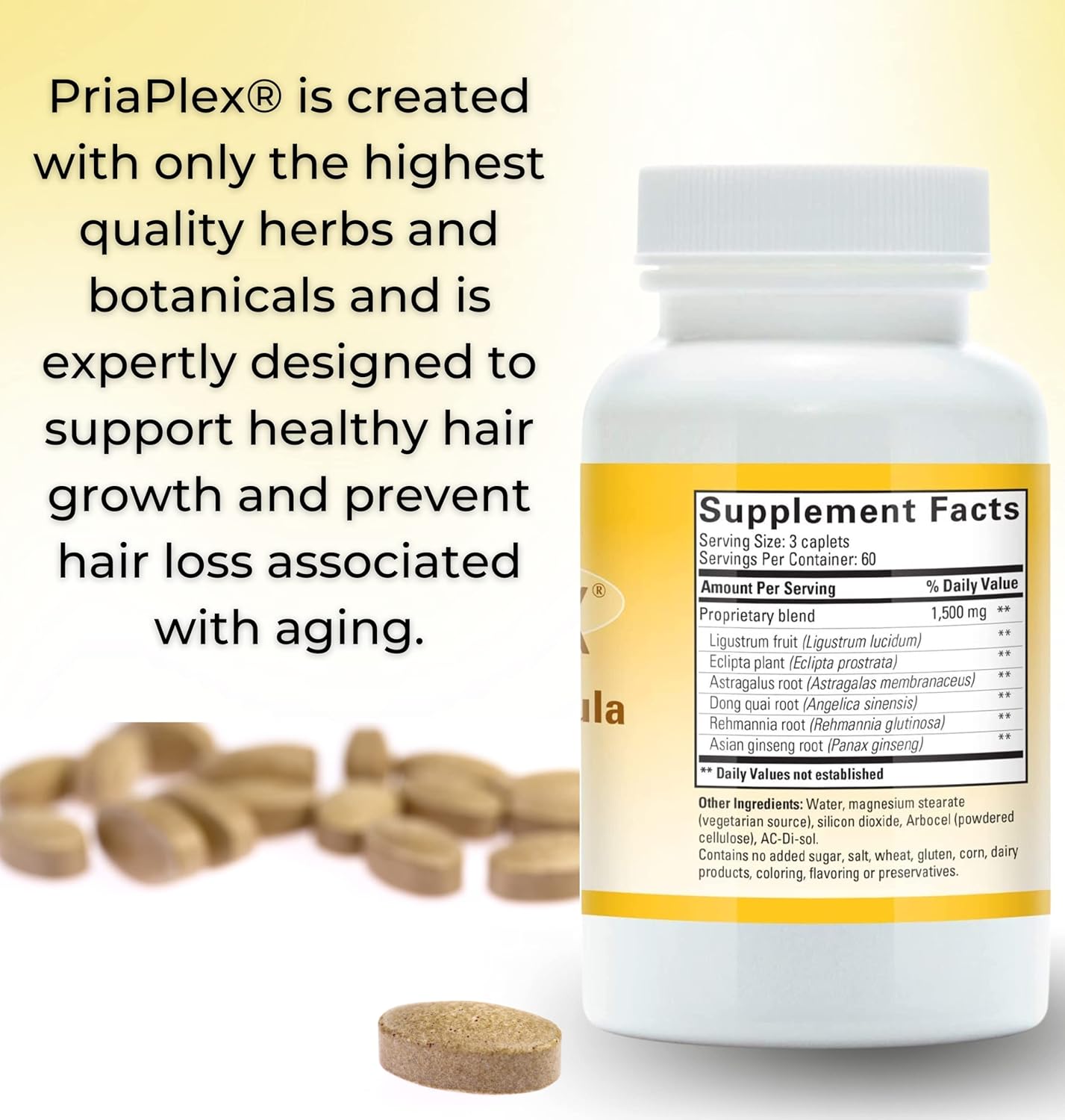 PriaPlex Suplemento natural para el crecimiento del cabello para la pérdida de cabello para hombres y mujeres, apoyo a un crecimiento saludable del