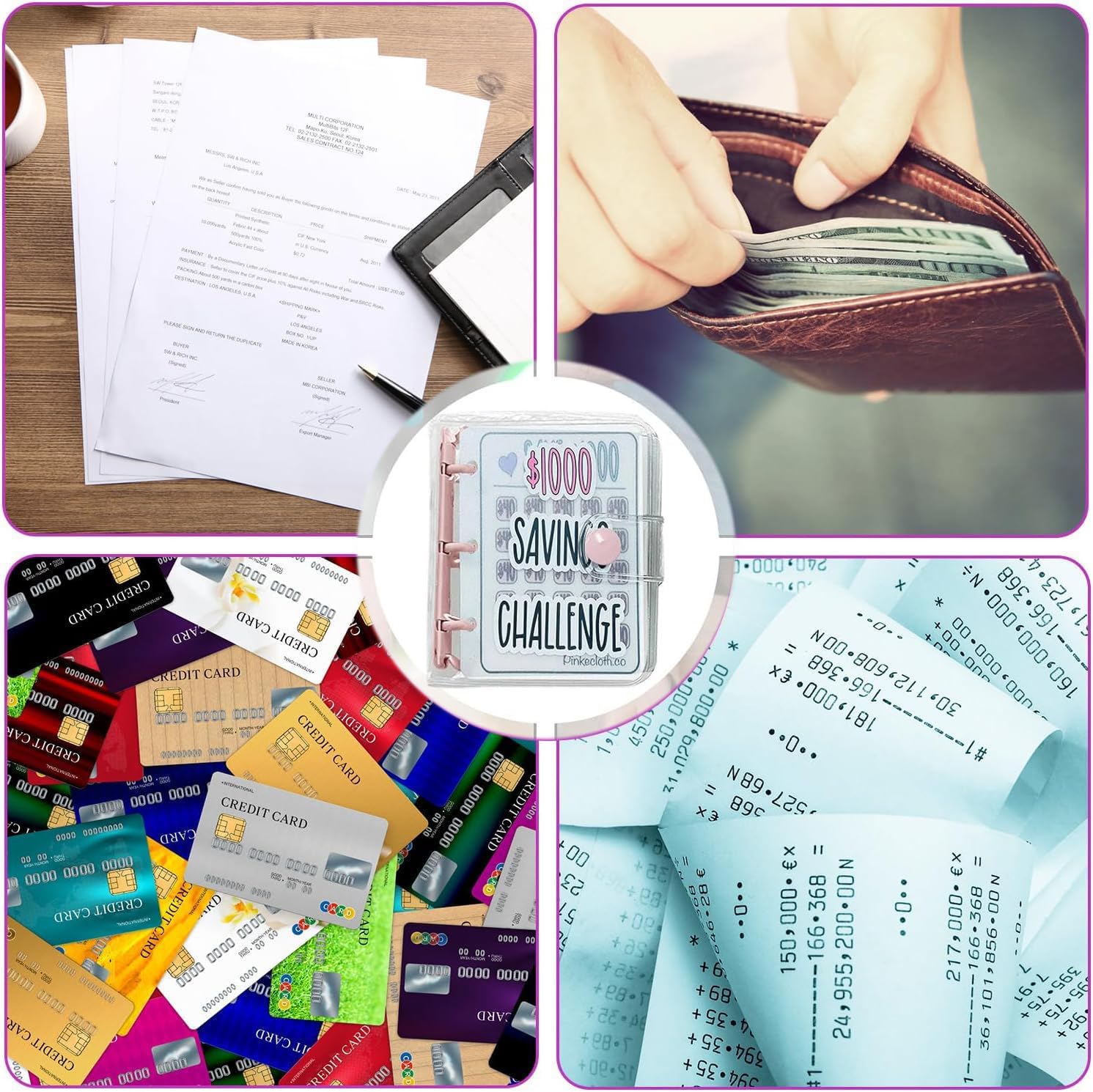 Carpeta de desafío de ahorro de 1000 unidades, carpeta de ahorro de dinero, libro de desafíos de ahorro de efectivo con sobres, cuaderno de desafío