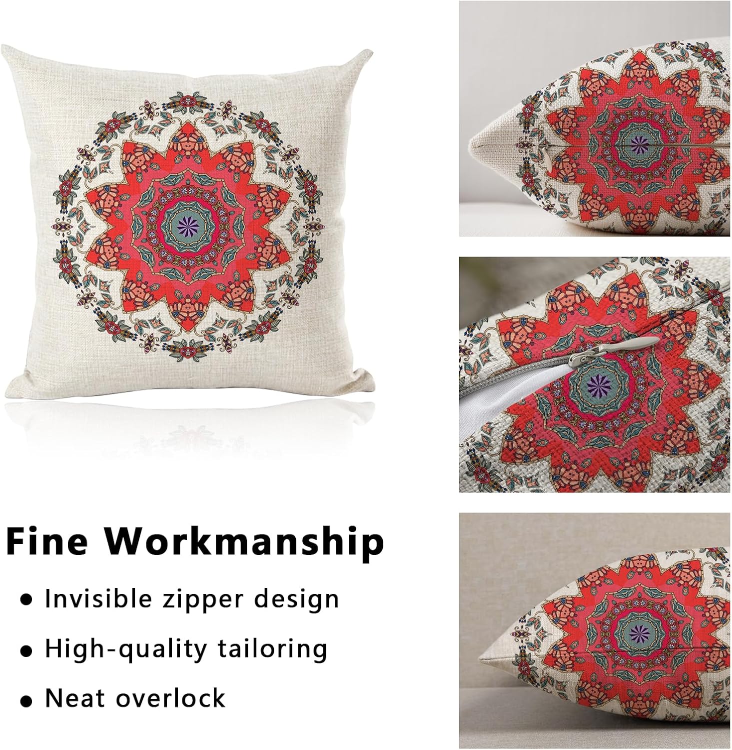 Juego de 2 fundas de almohada de 18 x 18 pulgadas con diseño de flores de mandala sobre fondo blanco, decoración de exteriores, fundas de almohada