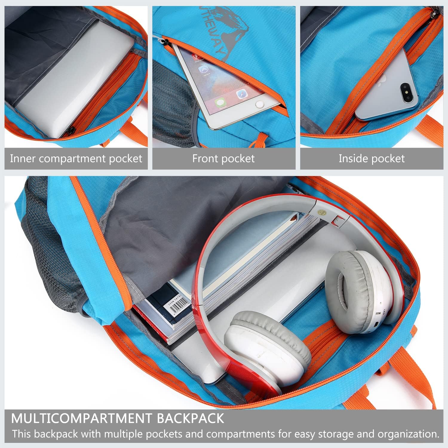 Mochila de senderismo ligera de 20L plegable pequeña mochila de viaje mochila de camping plegable para mujeres y hombres, Azul-cielo, Mochilas de