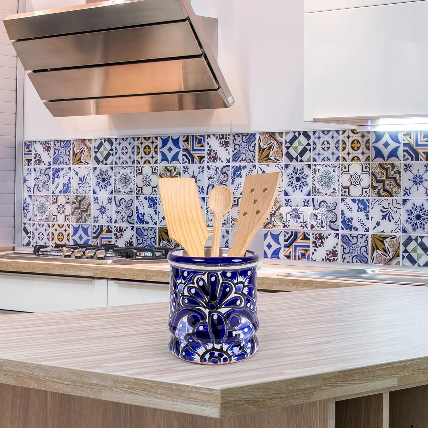 Auténtico soporte para utensilios de cocina mexicana Talavera, cerámica pintada a mano, cerámica para utensilios de cocina, soporte para cucharas