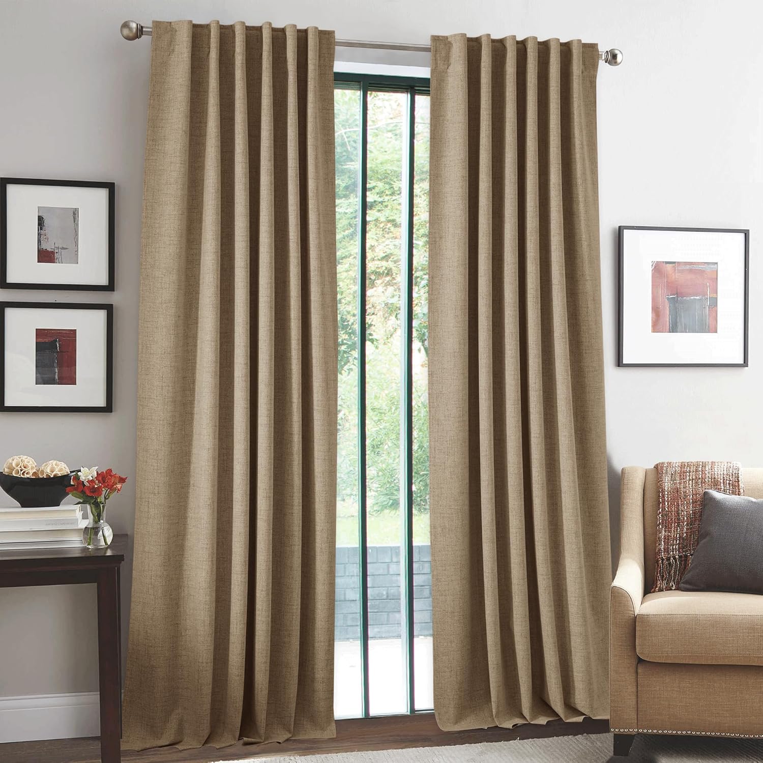 RYB HOME Cortinas opacas con textura de lino 100% para dormitorio, cortinas aislantes de ahorro de energía para sala de estar, comedor, patio,
