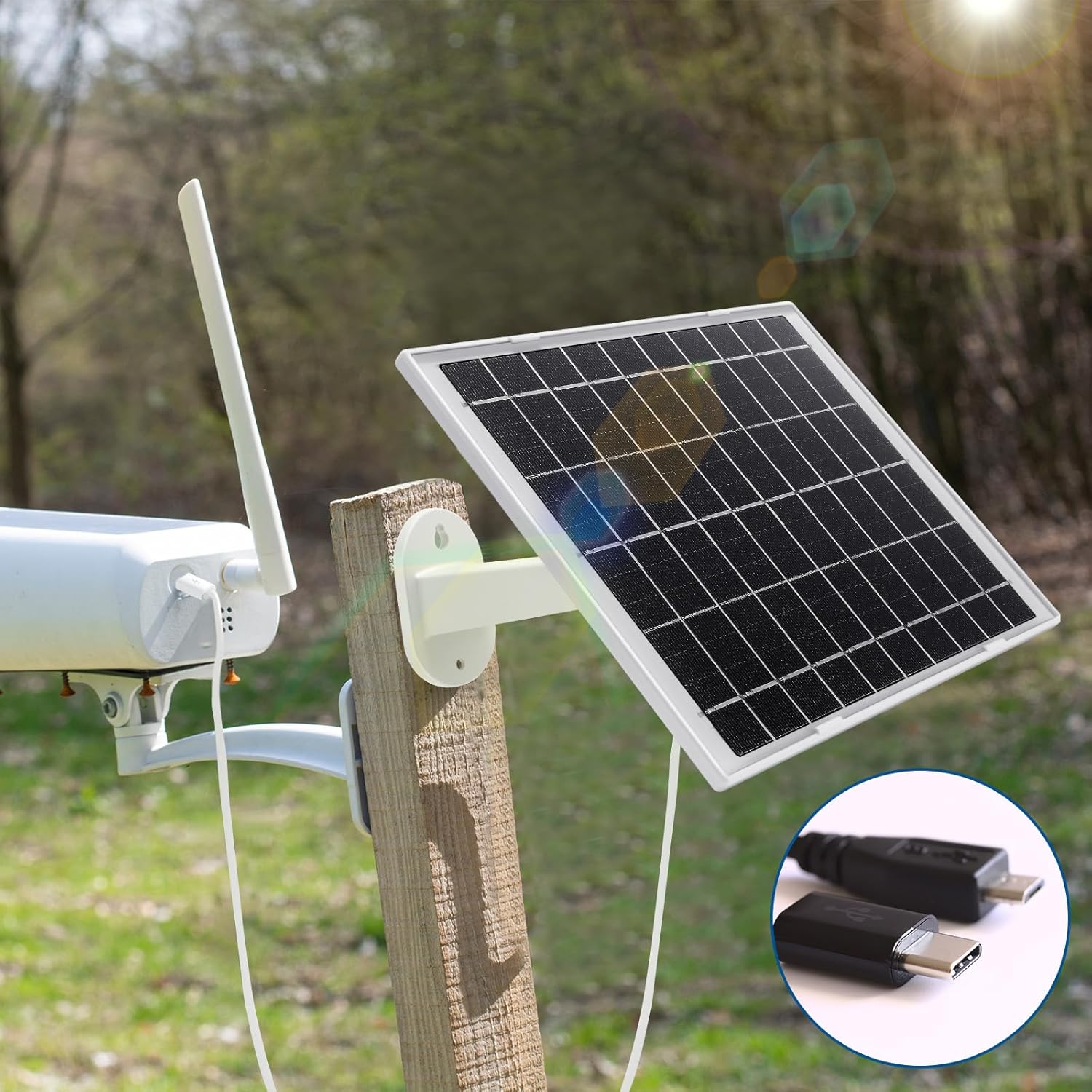 Fabbay Paquete de 4 paneles solares para carga de cámara de seguridad, panel solar para cámara inalámbrica, montaje ajustable de 360, panel solar