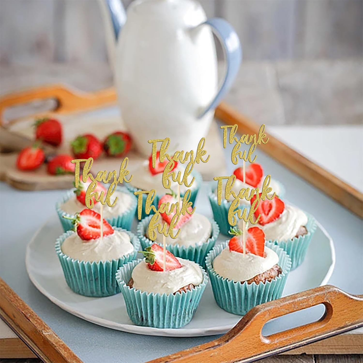 Paquete de 24 adornos para cupcakes con purpurina con purpurina para dar gracias, decoración de pasteles para el día de Acción de Gracias, para baby