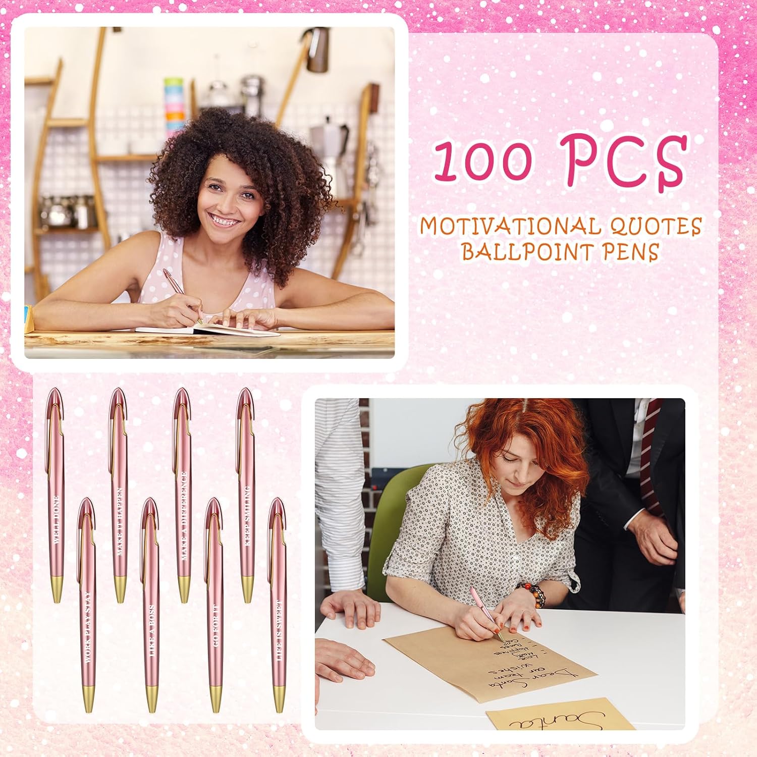 100 bolígrafos Boss Lady con citas a granel, regalos de inspiración a granel, bolígrafos retráctiles de punta media con tinta negra, regalos de