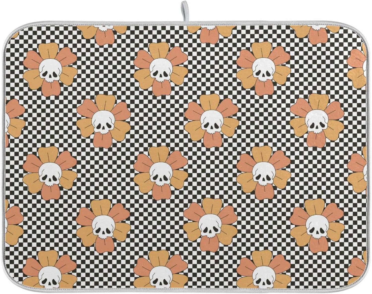 Tapete de secado de platos de calavera floral, lavable, absorbente, tapete de secado para encimera de cocina, tapete de goma para encimera, 16 x 18