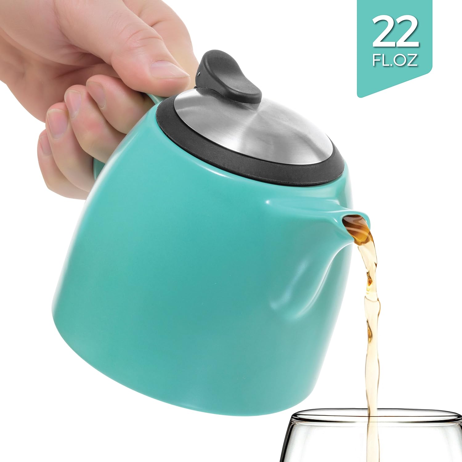 Tealyra – Tetera pequeña de cerámica Drago Turquesa – 22oz (2-3 tazas) – Con tapa de acero inoxidable e infusor extrafino para té de hojas sueltas –
