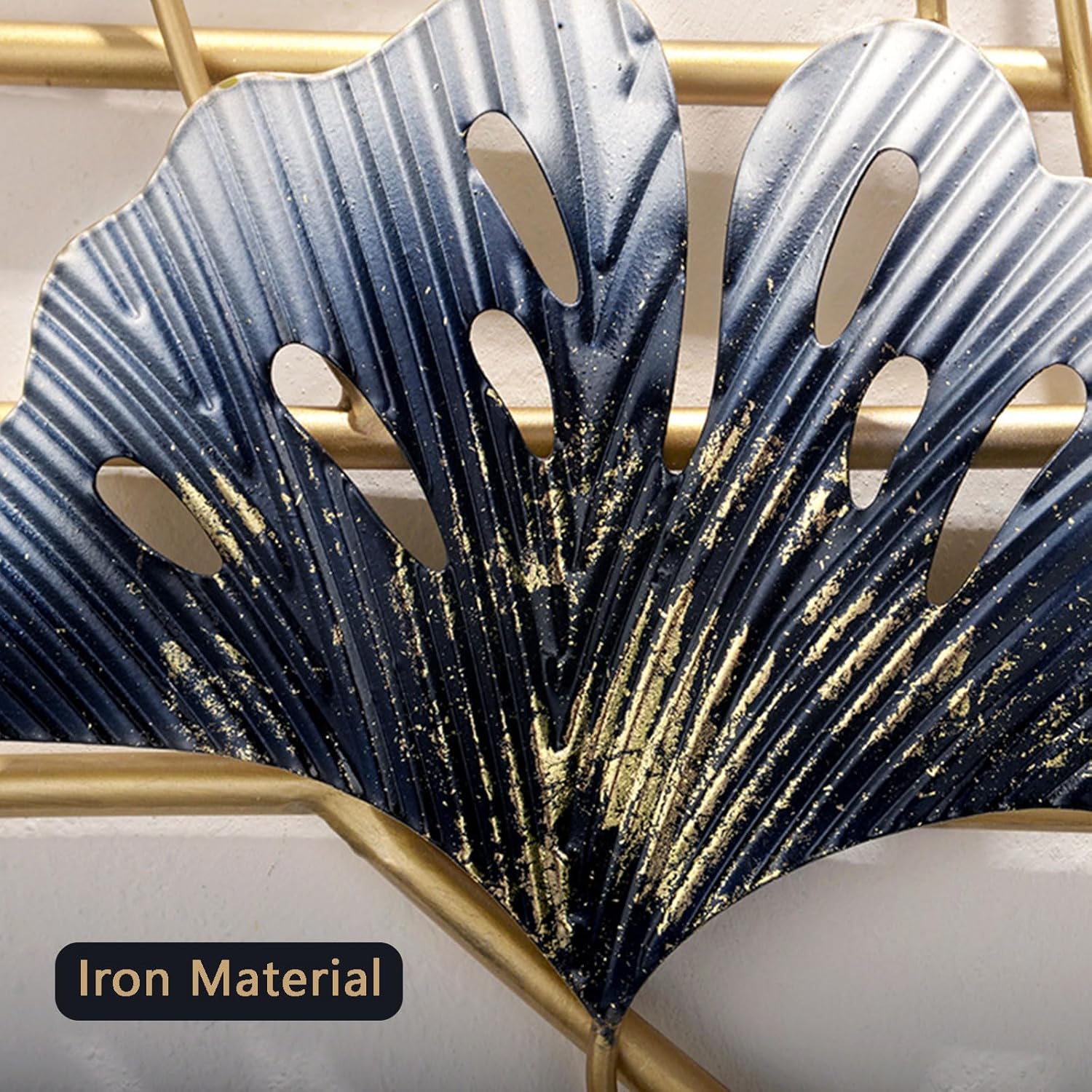 Reloj de pared grande silencioso con diseño de hoja de ginkgo de metal creativo, funciona con pilas, para decoración de sala de estar, dorado, 40