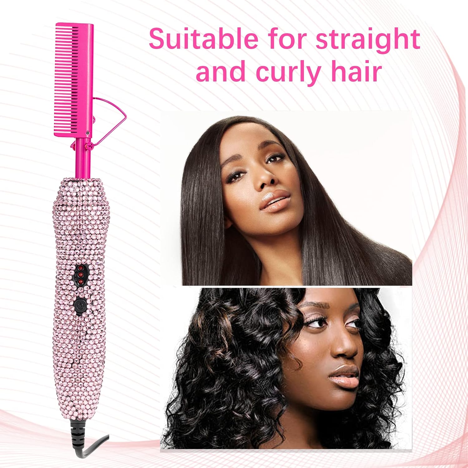 Plancha eléctrica de pelo con peine caliente, peine alisador eléctrico de lujo para pelucas de cabello negro natural, peine eléctrico para pelucas