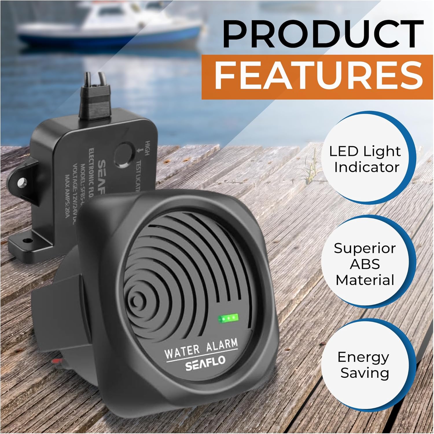 SEAFLO Sistema de alarma de alto nivel de agua para sentina – 12V, 95dB, interruptor de estado sólido