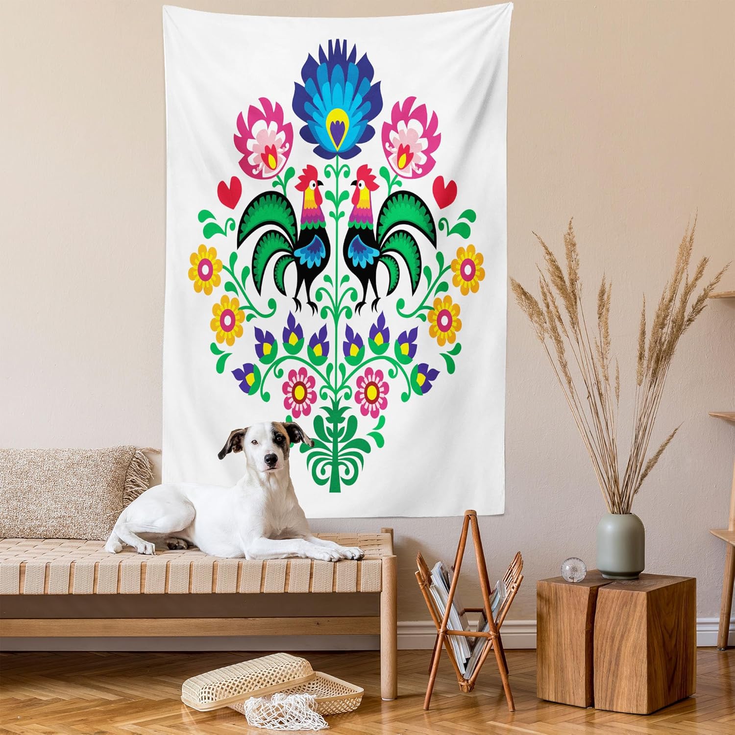 Lunarable Tapiz Gallus, patrón pulido con gallos para jardín, feliz moda, celebración, primavera, eslava, Polonia, decoración para colgar en la