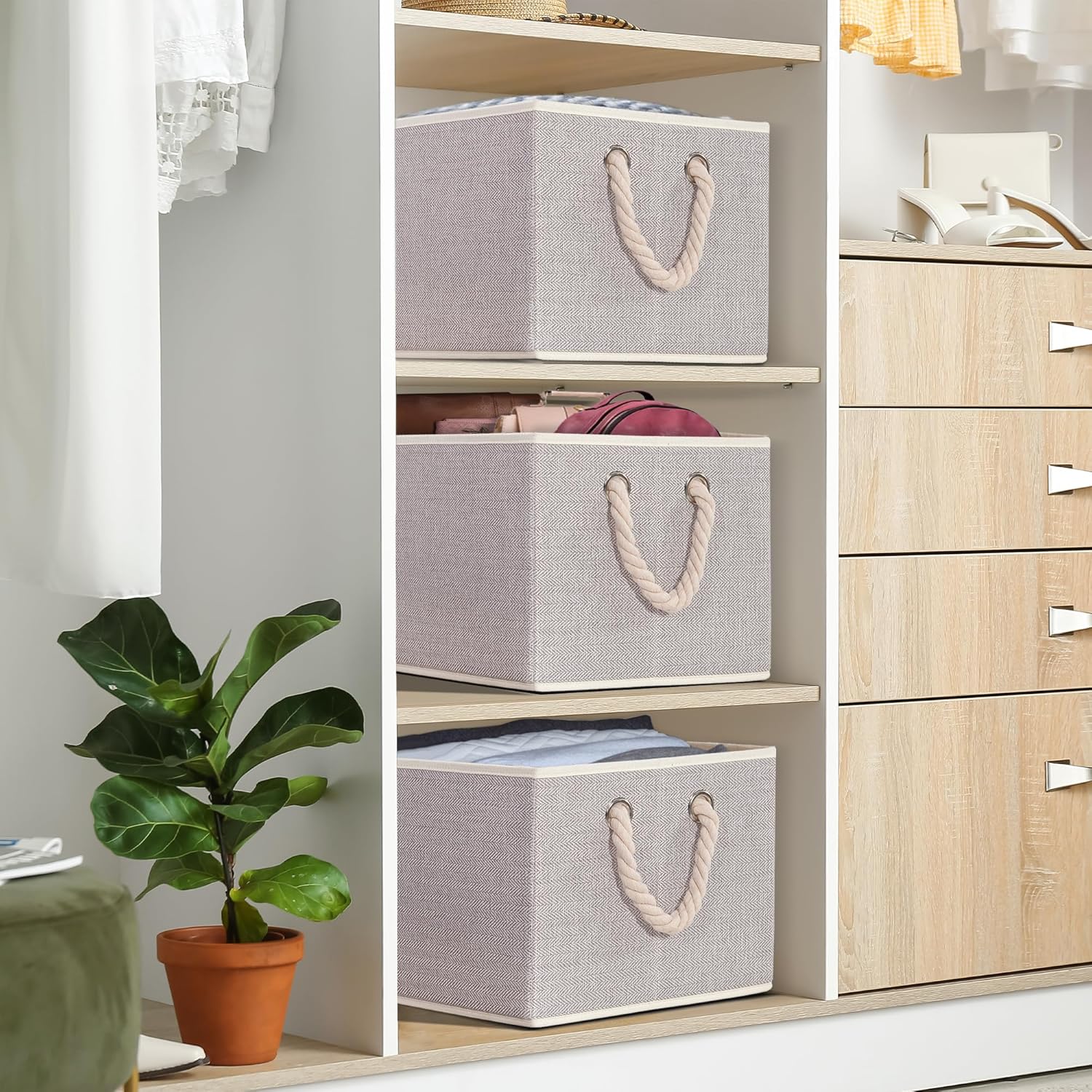 STORAGEIDEAS JUMBO – Cubos de almacenamiento plegables con asas, cestas de almacenamiento decorativas para organización de estantes, cajas de