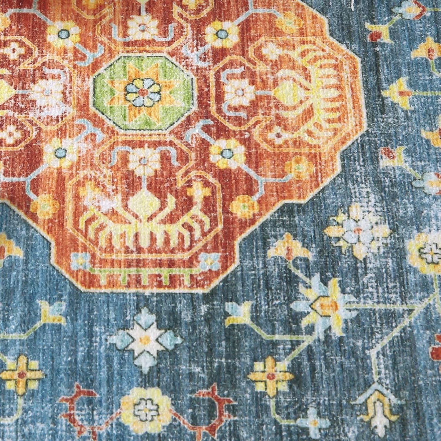 Alfombra vintage de 2 x 3 pies, diseño de medallón, alfombra retro con estampado floral, tapete para interiores, tapete bohemio de felpilla para