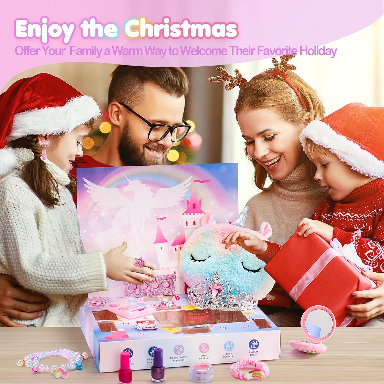 Calendario de Adviento de maquillaje 2023 para niñas, joyería de 24 días, maquillaje de unicornio, calendario de cuenta regresiva de Navidad, juego