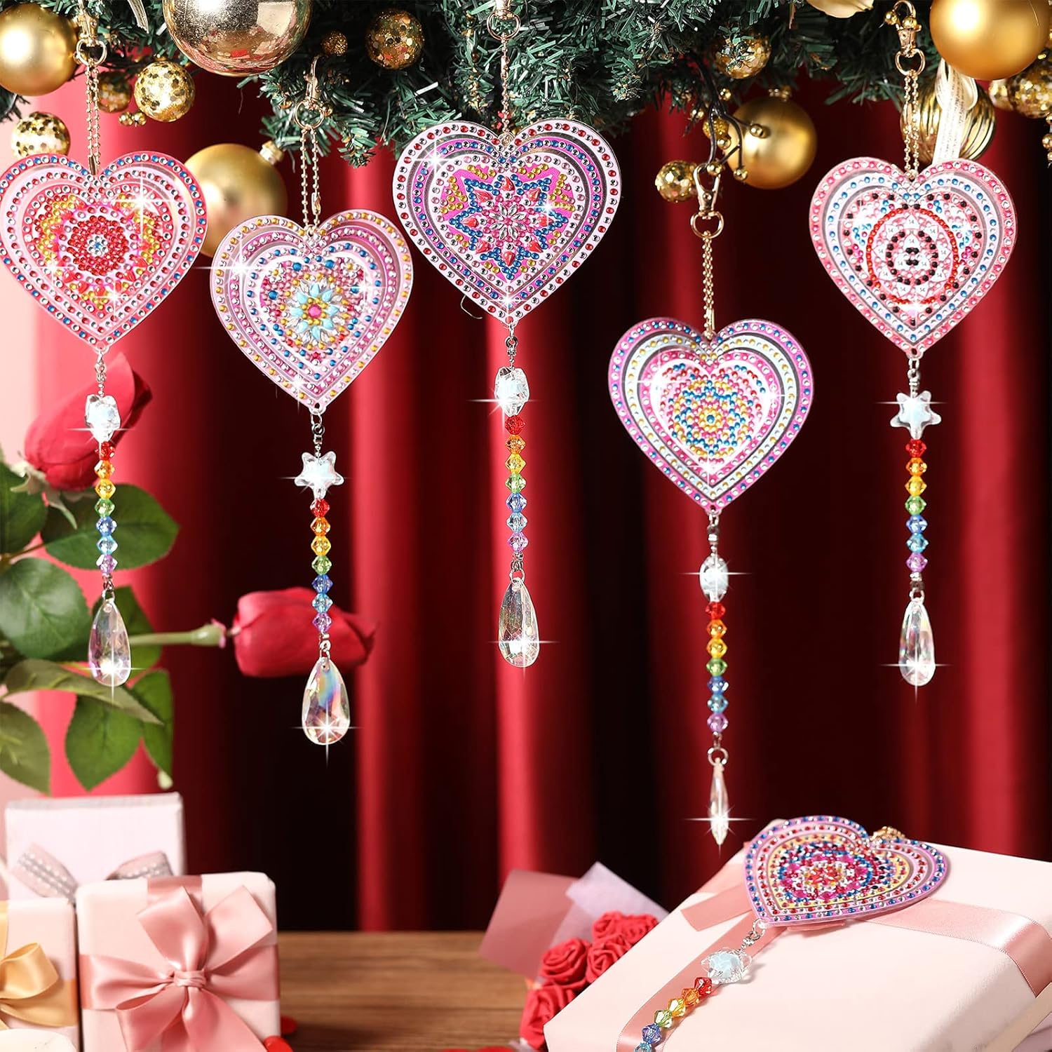 Perthlin 6 piezas de arte de diamantes para el día de San Valentín, arte de diamantes de doble cara, atrapasoles, campanillas de viento, adornos de