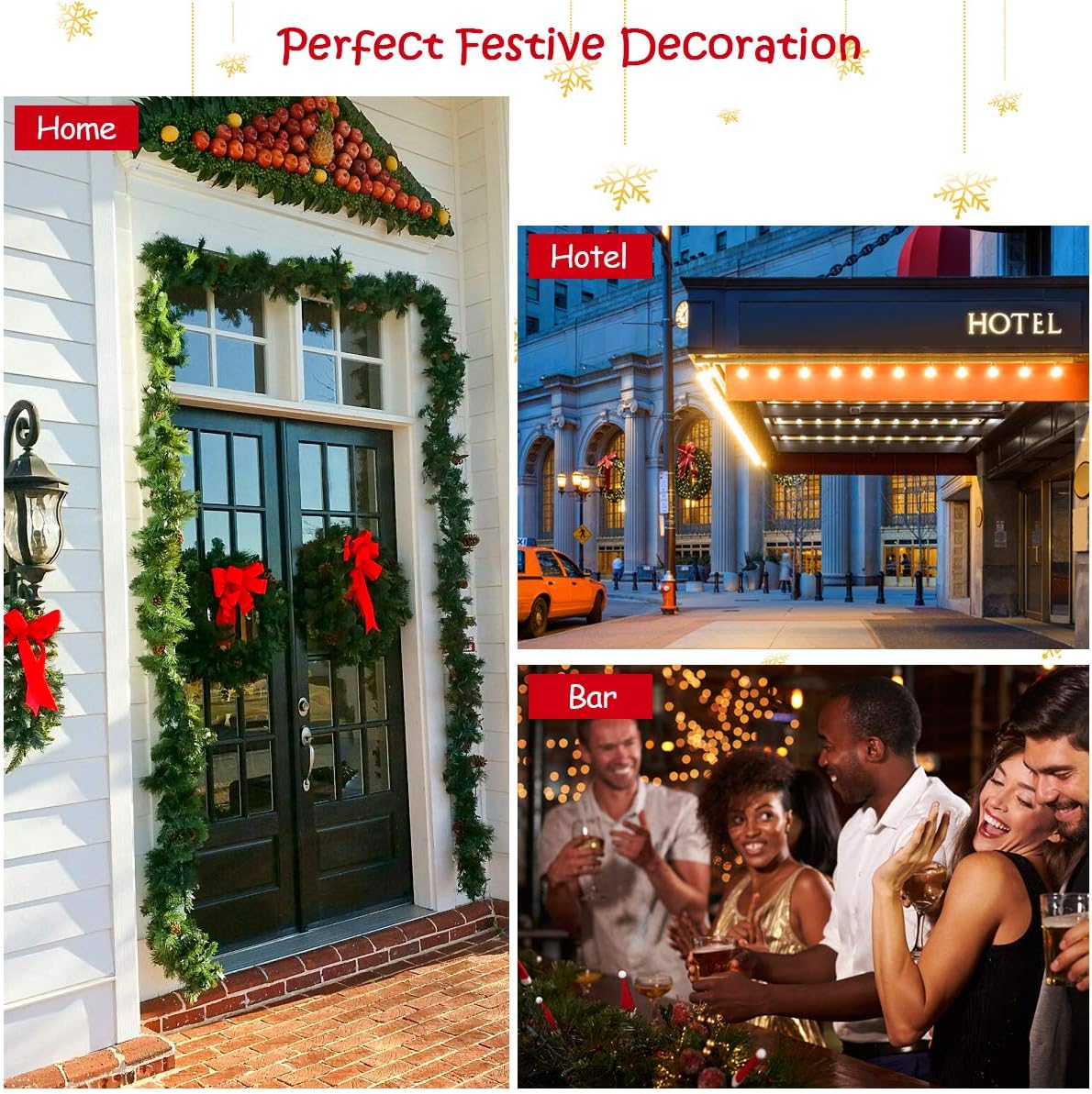 Goplus Guirnalda de Navidad preiluminada de 9 pies, ratán de pino artificial de Navidad con temporizador, 50 luces LED y bayas rojas, ideal para