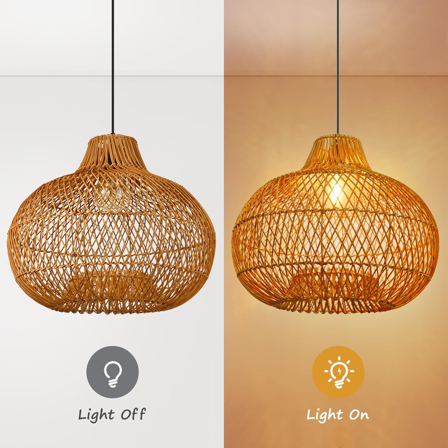 Arturesthome Lámpara colgante de iluminación de cocina de mimbre para granja, lámpara de techo redonda de ratán, lámpara de ratán suspendida para el