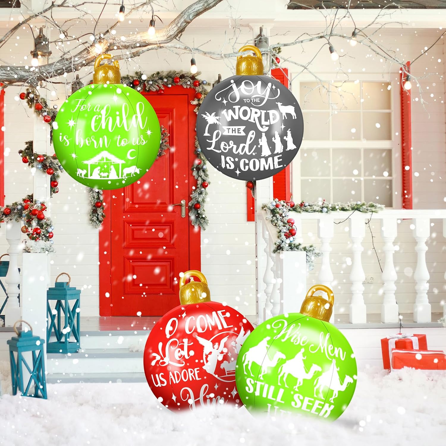 4 bolas inflables de PVC grandes de 18 pulgadas, adornos de Navidad de Jesús, bola inflable para decoración de Navidad al aire libre, bolas de